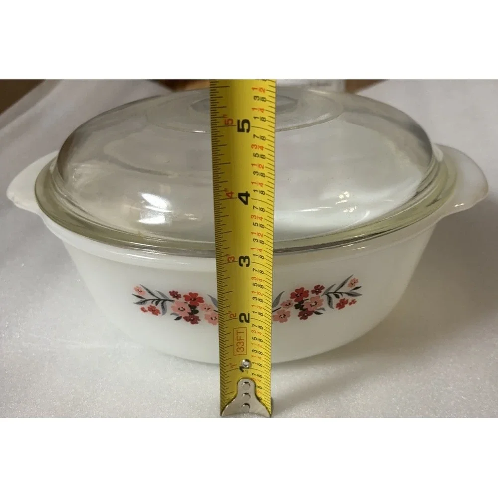 Vintage Pyrex Primrose 043 1.5 Qt Casserole Dish w Glass Lid Pink Red Floral